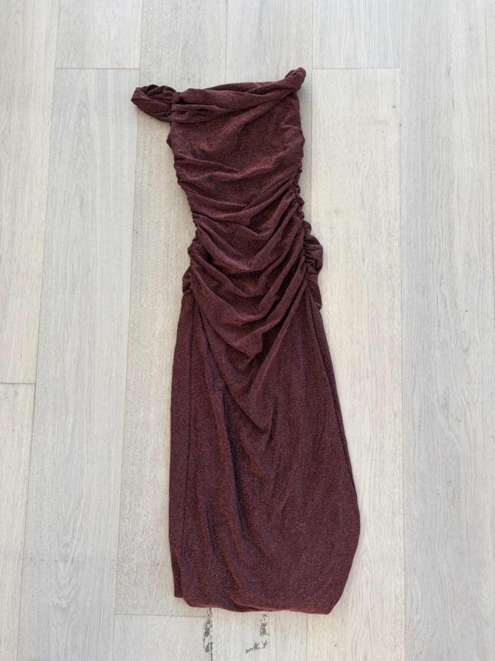 Ever New One-Shoulder Ruched Dress in Burgundy